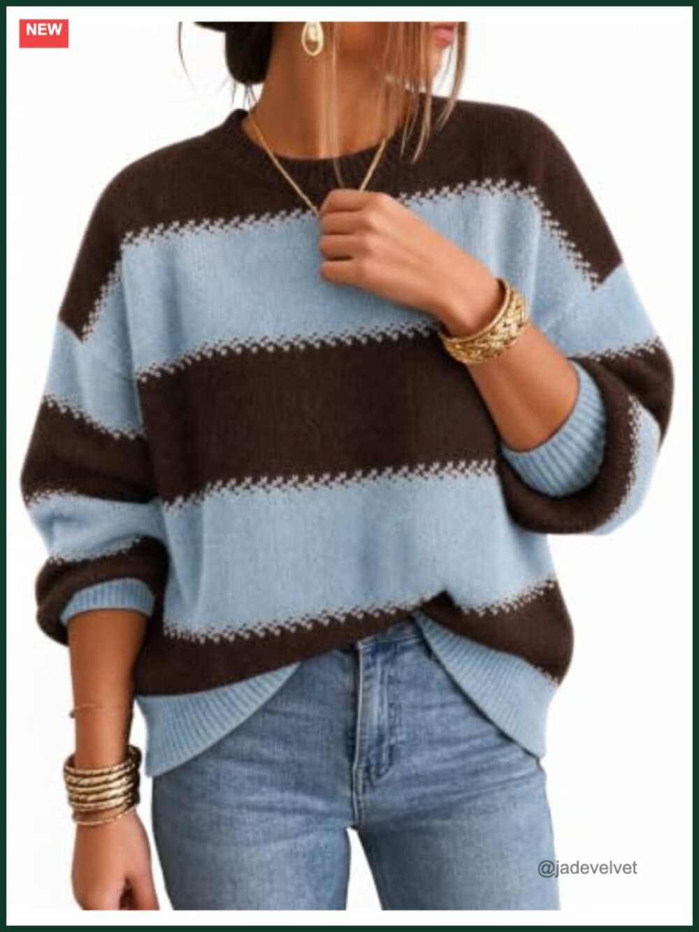 ZESICA Oversized Striped Long Sleeve Knit Pullover Sweater Loose Fit Casual